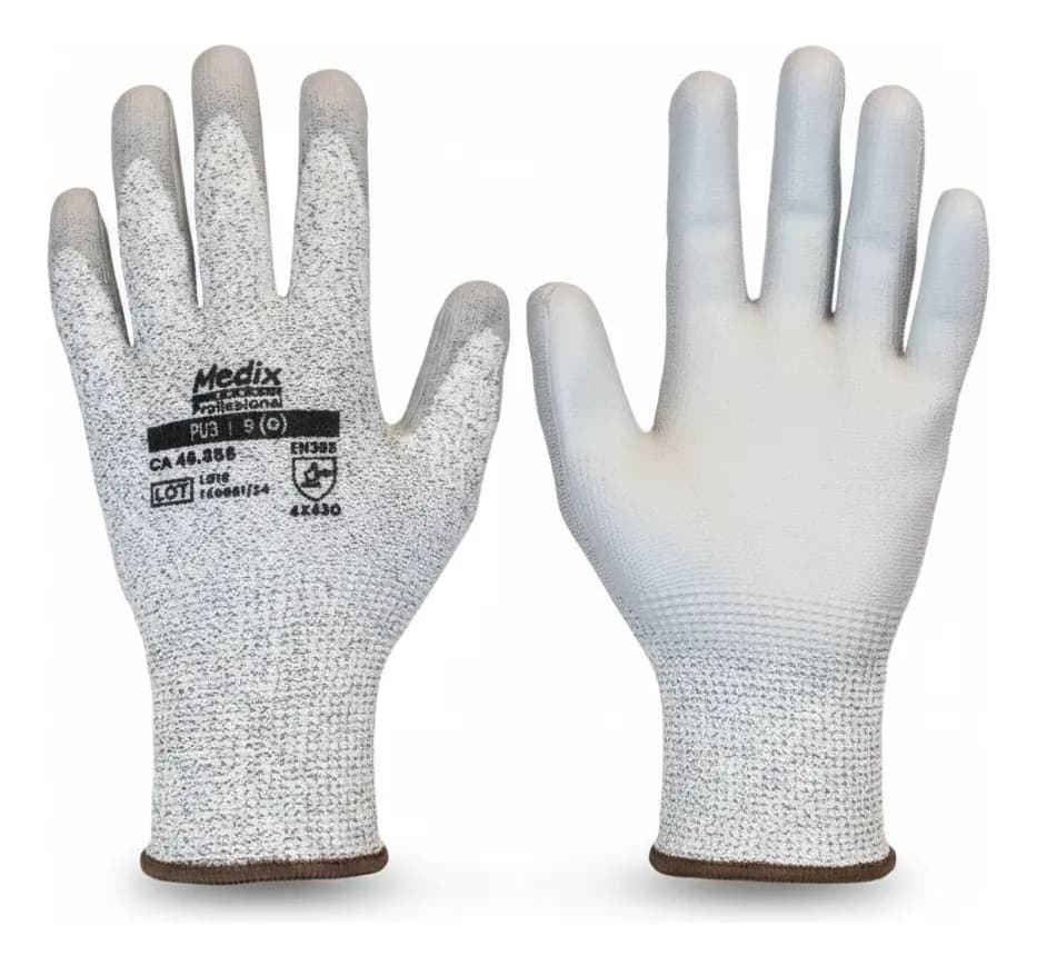 LUVA PU3 ANTI CORTE BRANCA CA 48856 MEDIX